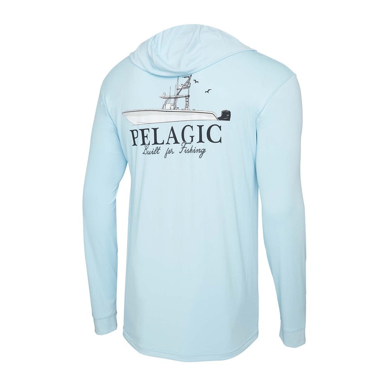 Pelagic Aquatek Lets Go Hooded Fishing Shirt Light Blue Small