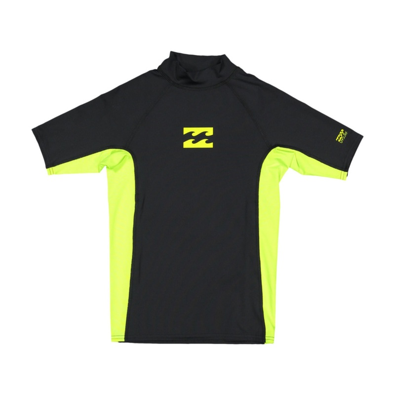Billabong Boys All Day Wave SS Rashie L/14 Black / Neon Yellow