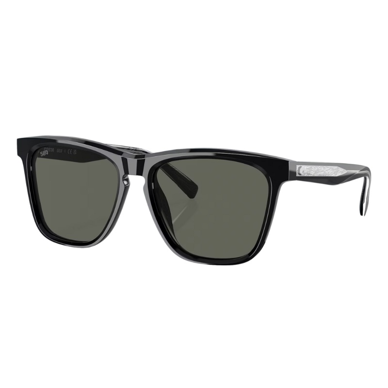 Costa Ulu Polarised Glass Sunglasses Gloss Black Frame / Dark Grey Lens