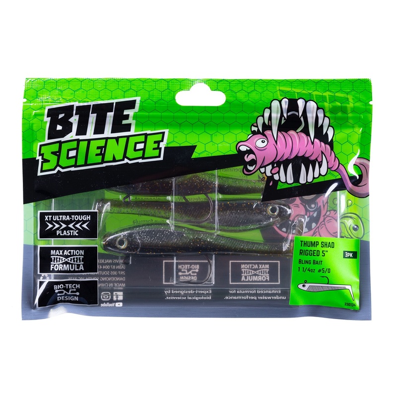 Bite Science Thump Shad Rigged Paddle Tail Soft Plastic Lure 5 Inch Bling Bait