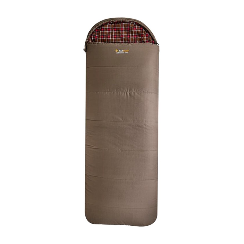 Oztrail Cotton Canvas Jumbo Hooded Sleeping Bag BROWN