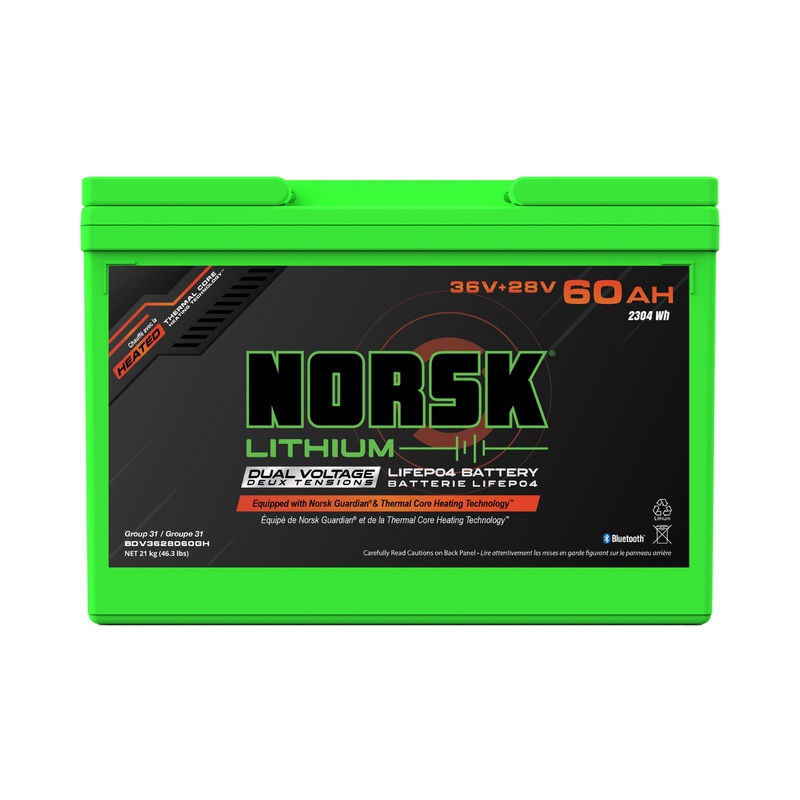 Norsk 36V + 28V 60AH DUAL VOLTAGE HEATED LiFePO4 Lithium Battery