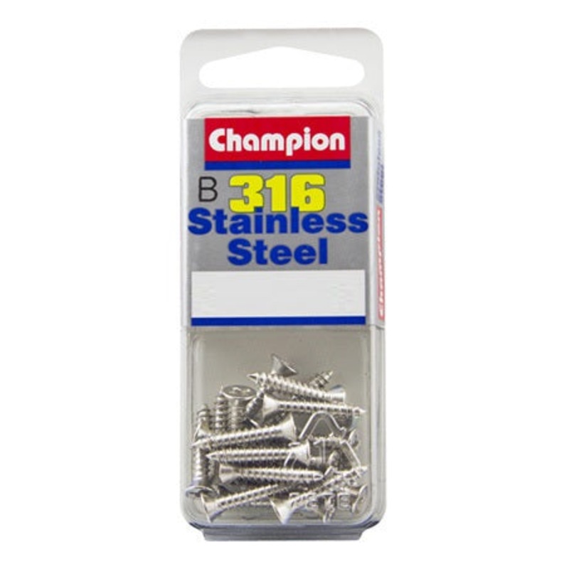 Champion Stainless Steel 316 Self-Tapping Countersunk Screws – 8G Small 1 inch