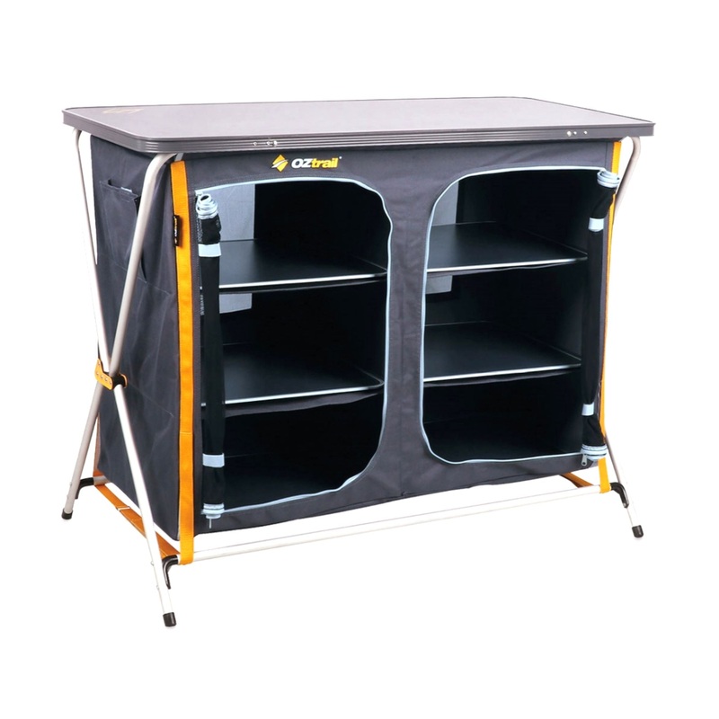 Oztrail Folding 3 Shelf Double Deluxe Cupboard 3 SHELF GREY
