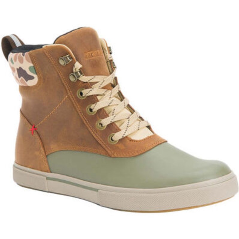 XTRATUF Men’s 6″ Leather Lace Ankle Deck Boot Tan/Green 7