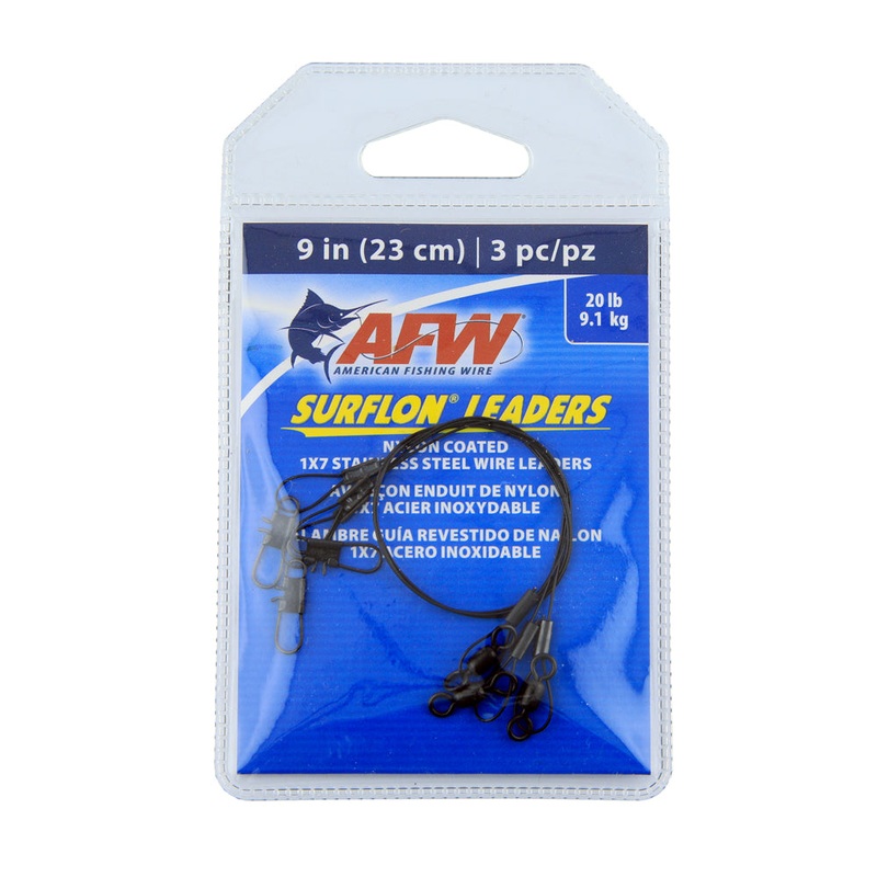 Stainless Steel Wire Leader – AFW – Surflon Leaders, Nylon Coated 1×7 Stainless Steel Wire Leaders, Sleeve, Swivel, LockSnap 20Lb 6