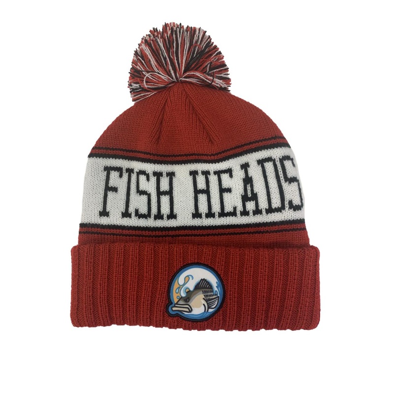 Fish Heads Striper Wave Patch Pom Pom Beanie Black/Orange