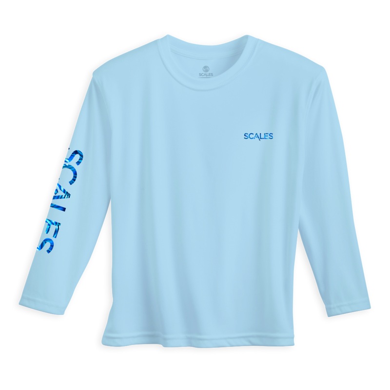 SCALES Tropical Marlin Youth Long Sleeve Performance Light Blue Large