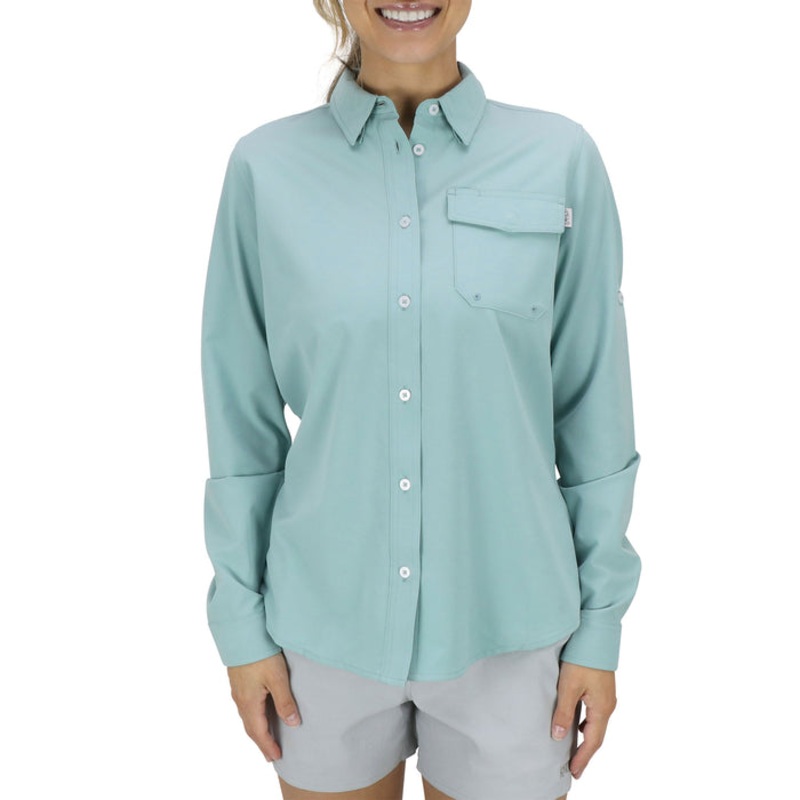 AFTCO Women’s Ace Long Sleeve Button Down Aquifer XSmall