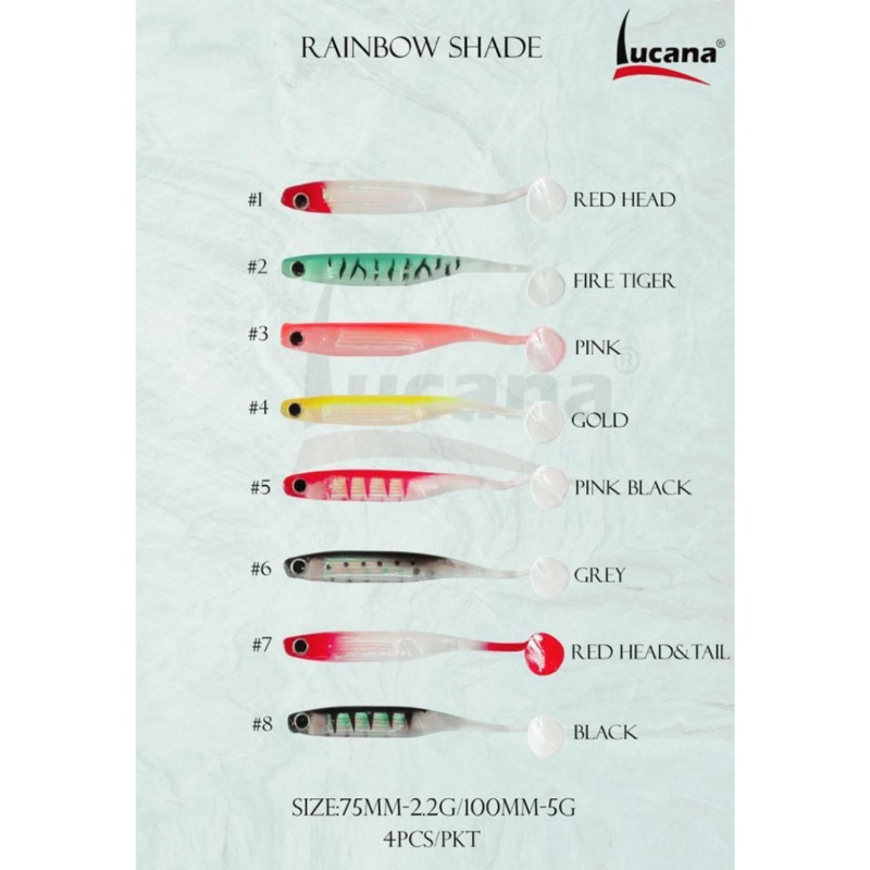 Lucana Rainbow Shade Soft Fishing Lure | Size: 7.5cm | 2.2g | 4pcs/pk Fire Tiger