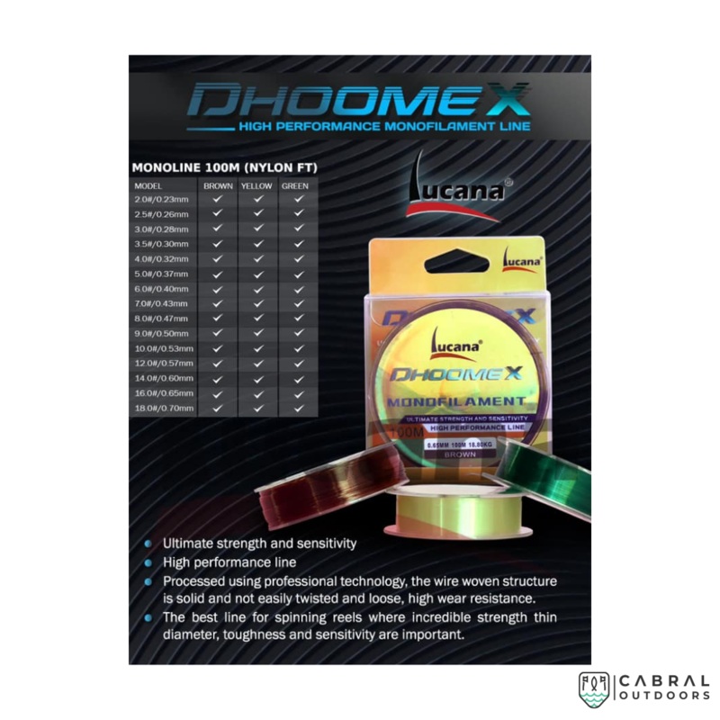 Lucana Dhoomex monofilament 100M line 0.23mm 3.78kg