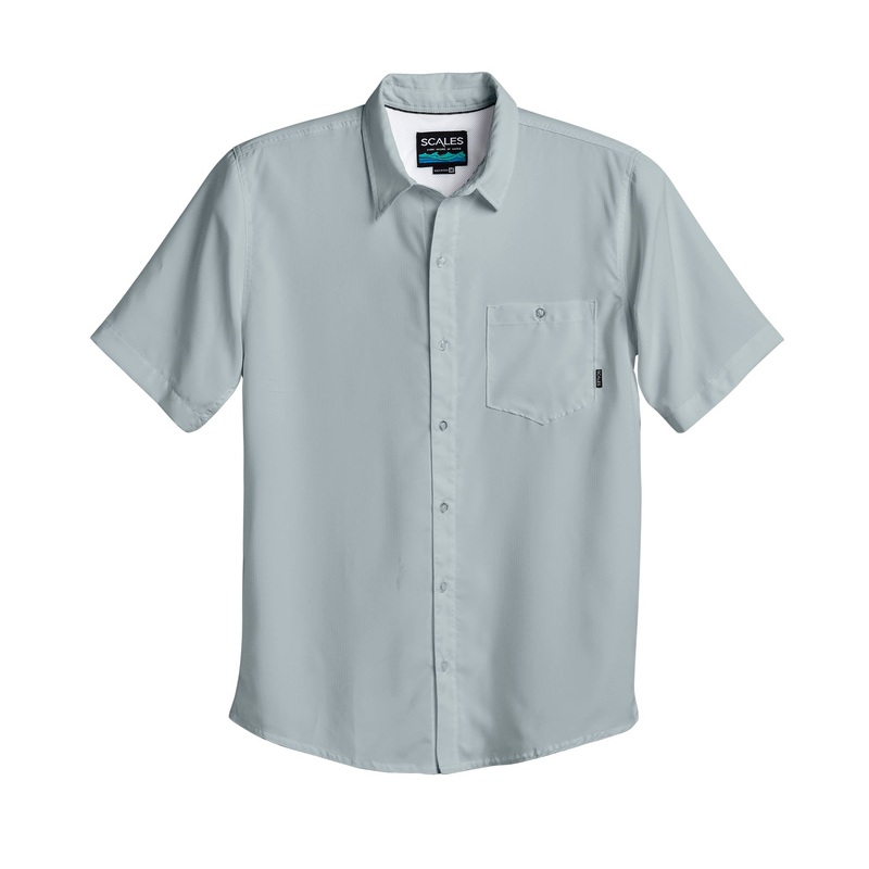 SCALES Offshore Core Short Sleeve Button Down Shirt Aqua Small