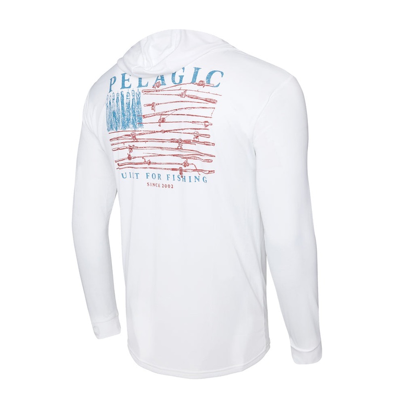 Pelagic Aquatek Reel Flag Hooded Fishing Shirt White Small