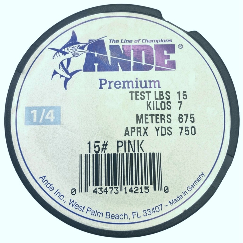 Ande Premium Monofilament Line – 1/4lb Spool Pink 15lb – 850yds
