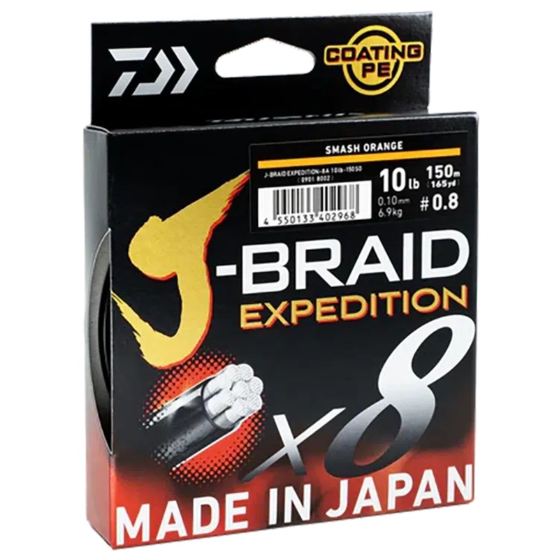 Daiwa J Braid Expedition x8 – 150m Orange #0.6 8lb