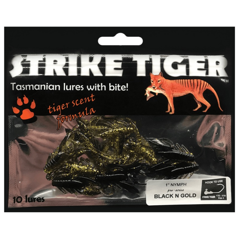 Strike Tiger Nymph Pro Series Soft Plastic 1 INCH BLACK / GOLD