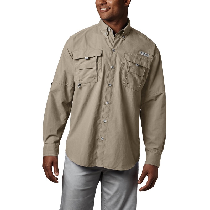 Columbia PFG Bahama Long Sleeve Shirt Mens Fossil Large Fossil