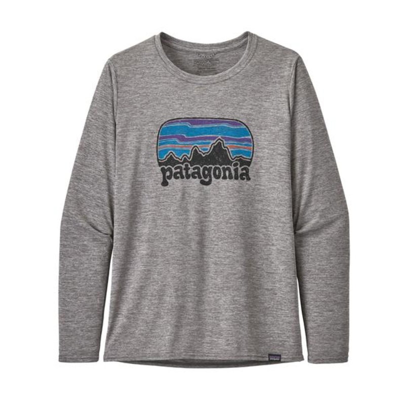 Patagonia Womens Long Sleeve Cap Cool Daily Graphic Fitz Roy Far Out Shirt – Feather Grey Large