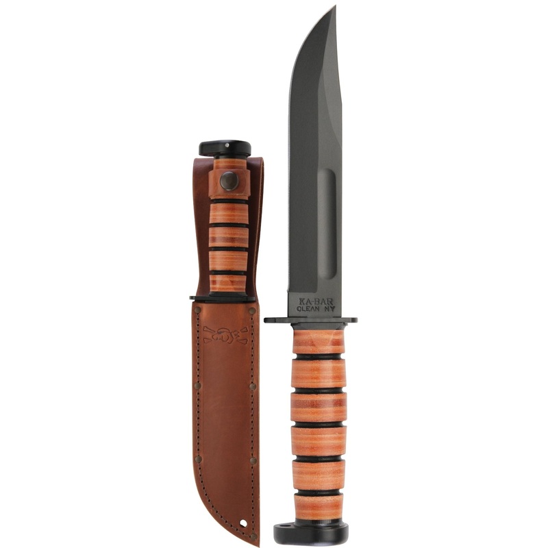 Ka-Bar KB1317 Dogs Head Utility Knife with Brown Leather Sheath Straight Edge