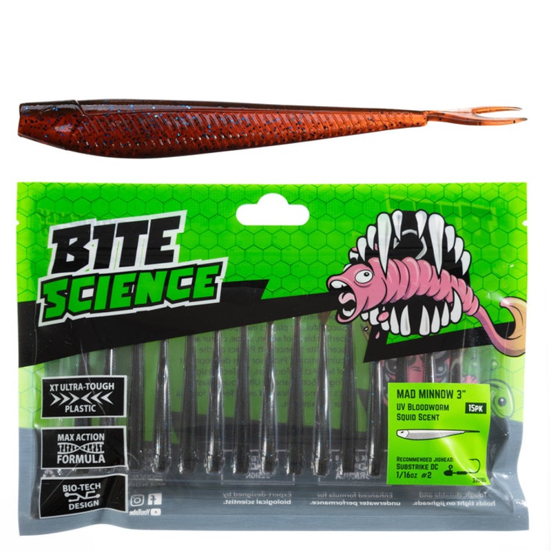 Bite Science Mad Minnow Soft Plastic Lure 3 Inch Bloodworm