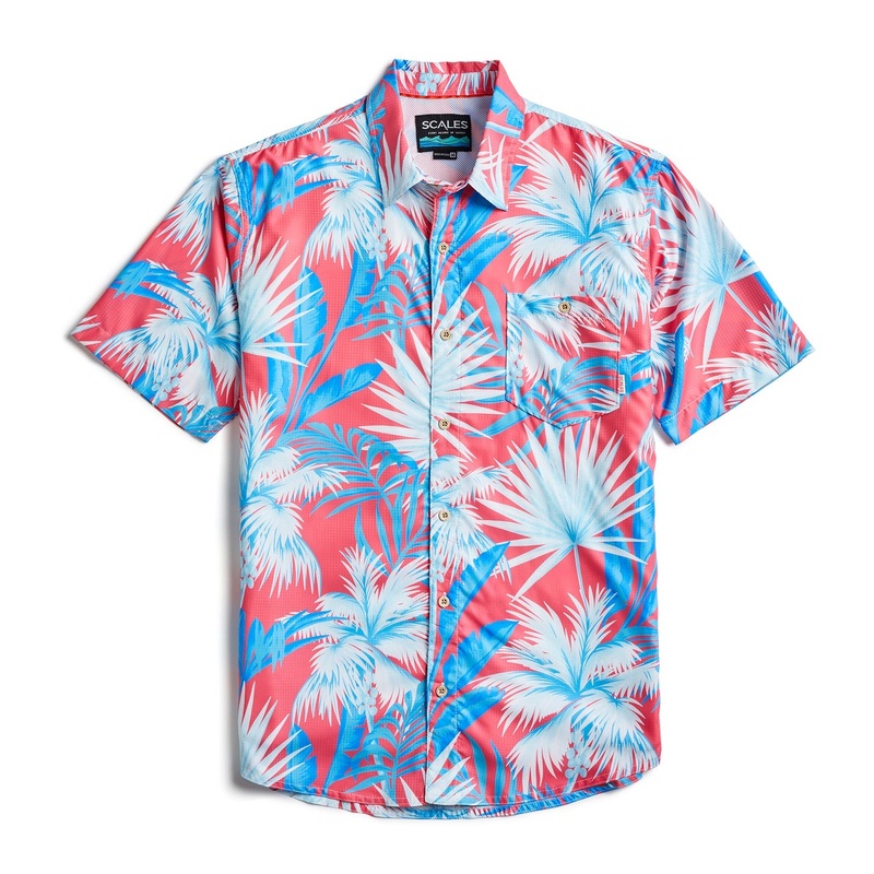 SCALES Palm City Short Sleeve Button Down Shirt Coral Small