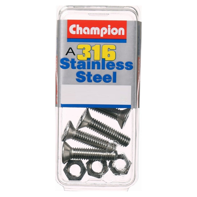 Champion Stainless Steel 316 Machine Countersunk Screw and Nut – 6mm 25mm