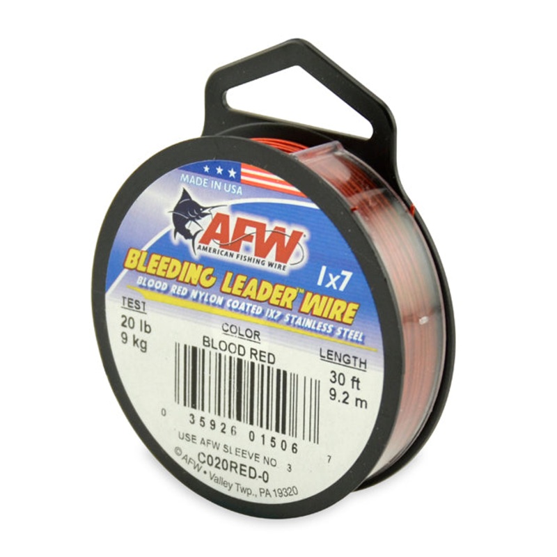 AFW Surflon Nylon Coated SS Leader Blood Red 30ft 20lb