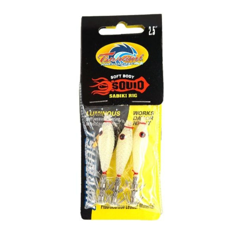 Tsunami Squid Sabiki Rigs Chartreuse 2-1/2 in