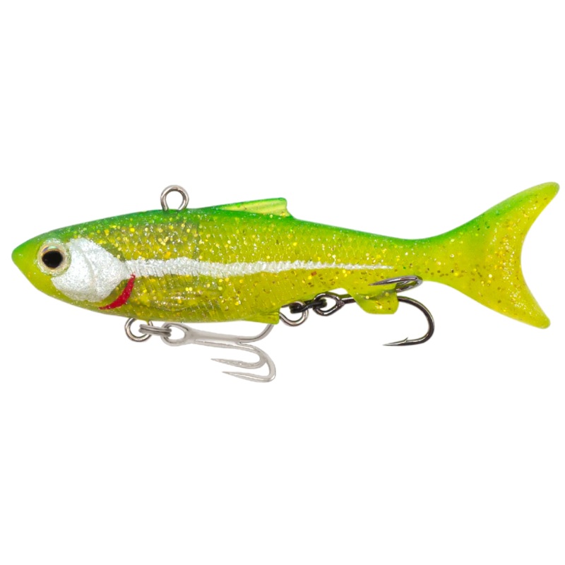 Samaki Vibelicious Thumper Tail Soft Vibe Lure 100mm Motor Oil / Orange Uv