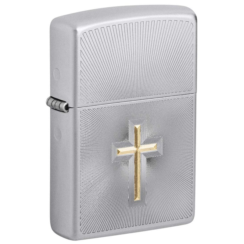 POCKET LIGHTER – ZIPPO – Sprirtual Cross Design, Satin Chrome Lighter #48581