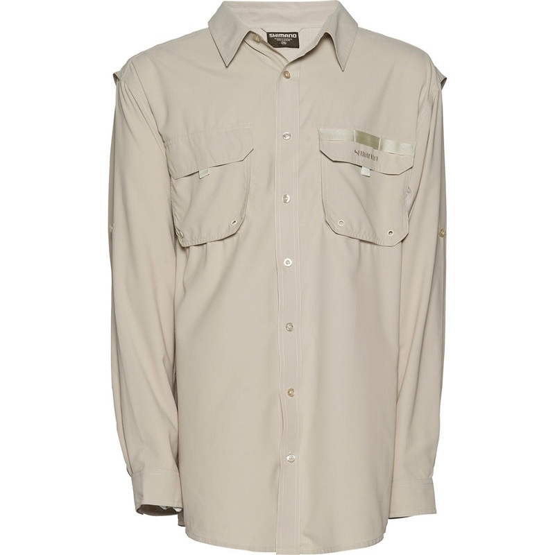 Shimano Vented Long Sleeve Mens Fishing Shirt Oatmeal Large