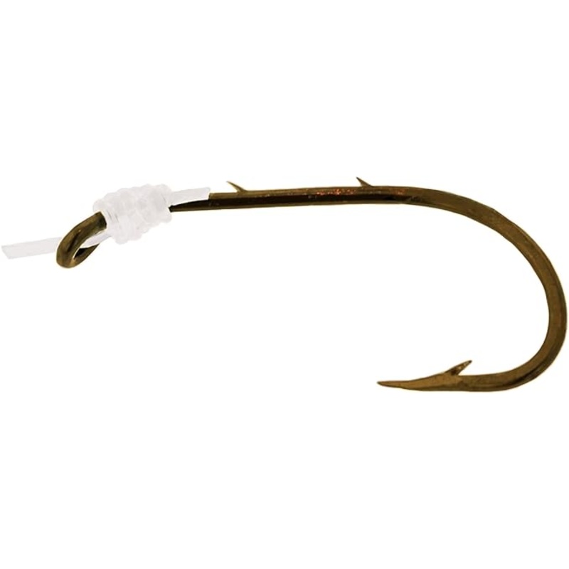 Eagle Claw 139H-8 Baitholder Snelled Hook, Size 8, 2 Sliced Shank, Offset, Down Eye, Bronze, 6/pk