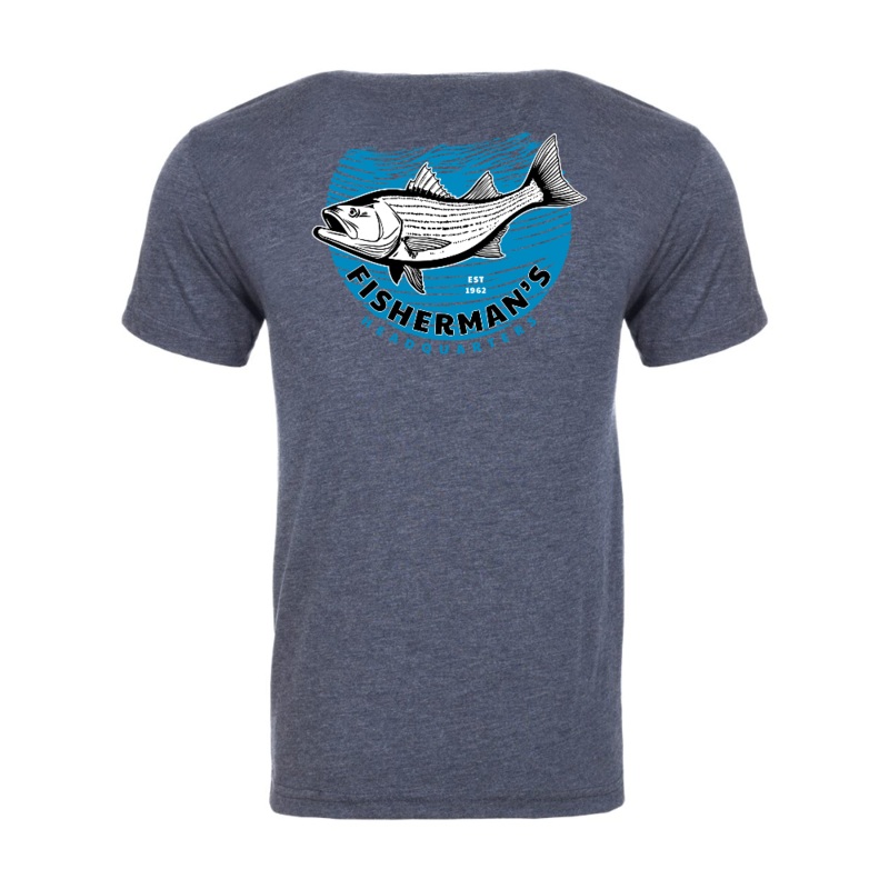 Fish Heads Bass Water Lines TriBlend T-Shirt Vintage Navy SM