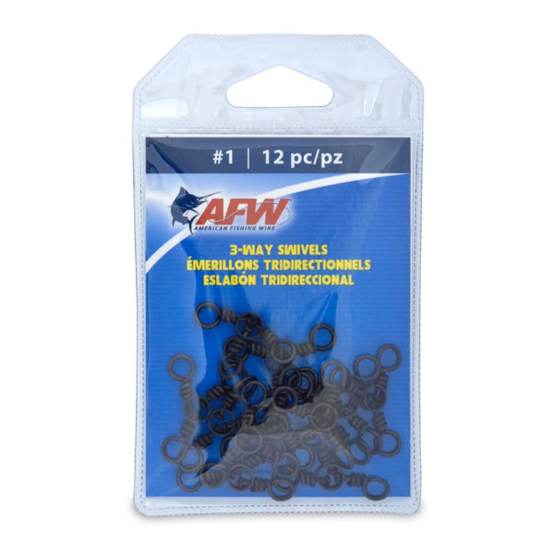 American Fishing Wire Brass 3-Way Swivels with Stainless Steel Rings Black #4 / 50 Pound 12 pc