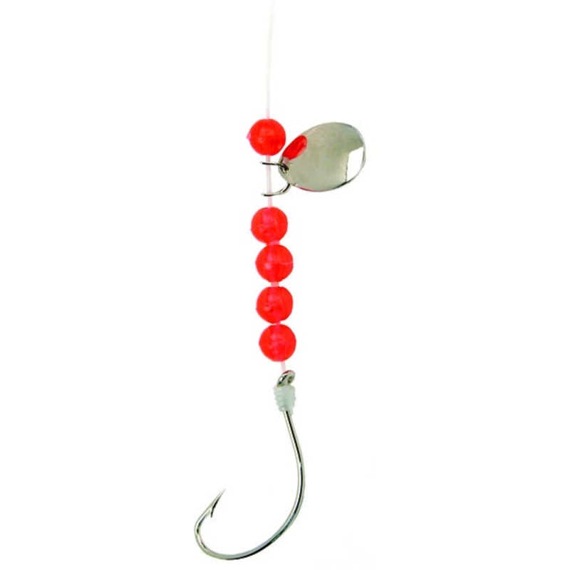 Sea Striker Snelled WG 12″ Nickel Spinner Red Bead Size 1 4pk