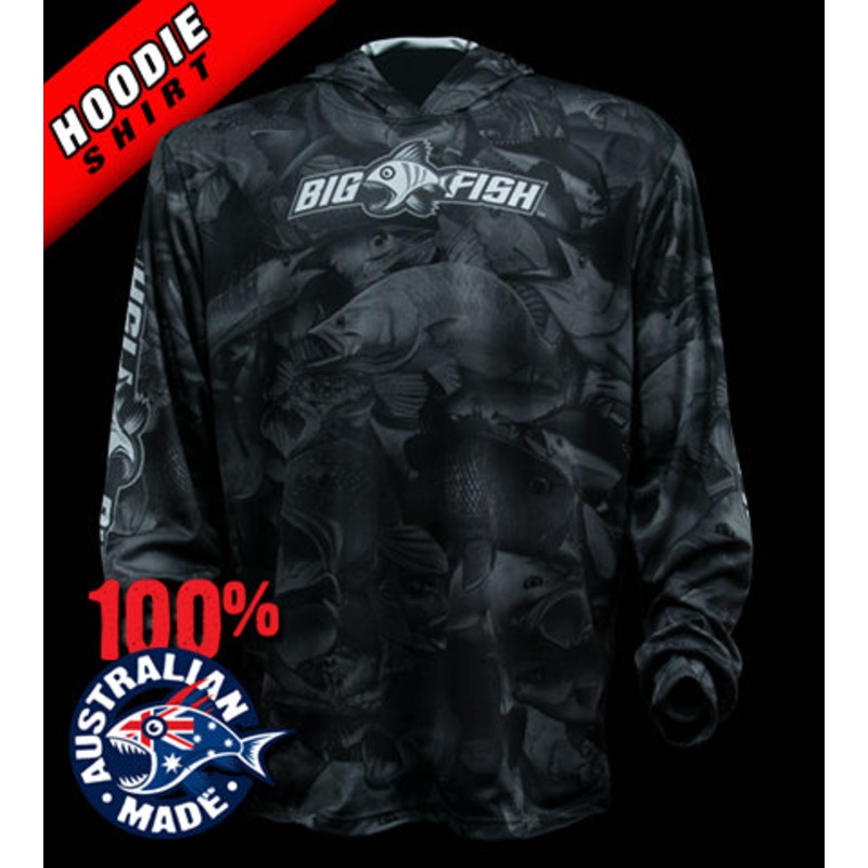 Bigfish Aus CAMO DARK GREY HOODIE Long Sleeve Large