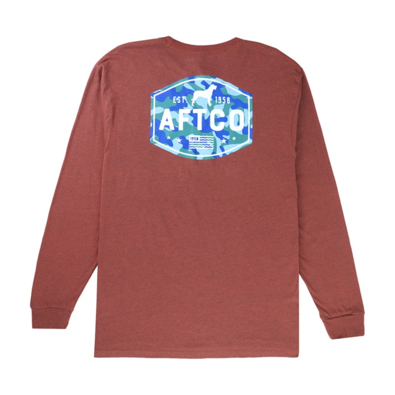 AFTCO Best Friend Long Sleeve T-Shirt Brick Heather Small