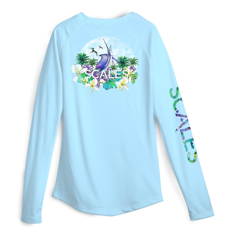 SCALES Sail Away Womens Long Sleeve Performance Shirt Light Blue Small