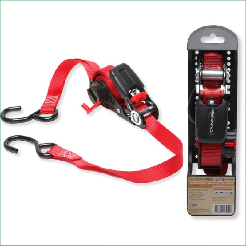 Camp Pro Retractable Ratchet Tie Down 1in Red Rocker Winder