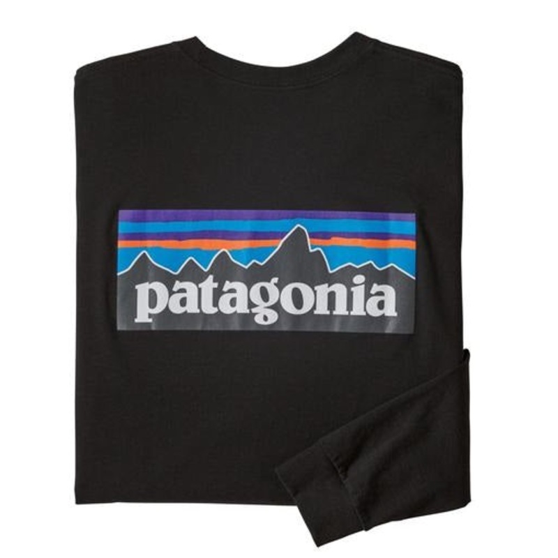 Patagonia Mens Black P-6 Logo Long Sleeve Responsibili-Tee Shirt Large Black