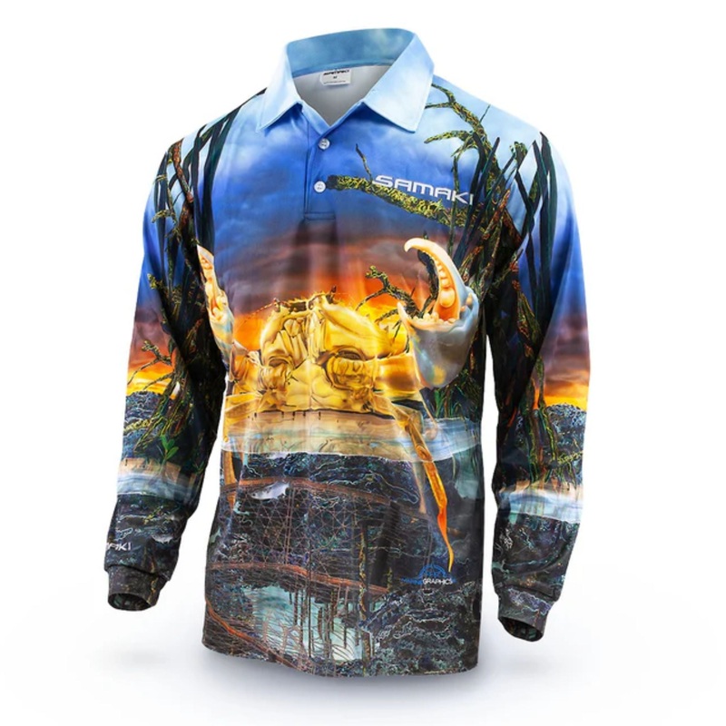 Samaki Mud Crab Adult Long Sleeve Fishing Shirt S Mudcrab