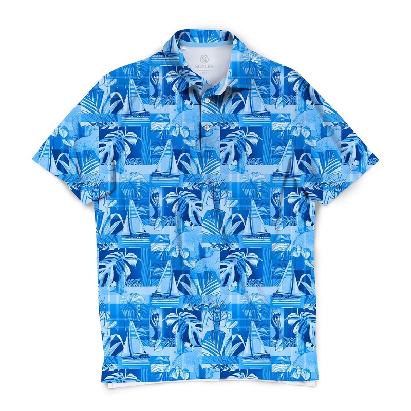 SCALES FLA Living Short Sleeve Polo Blue Small