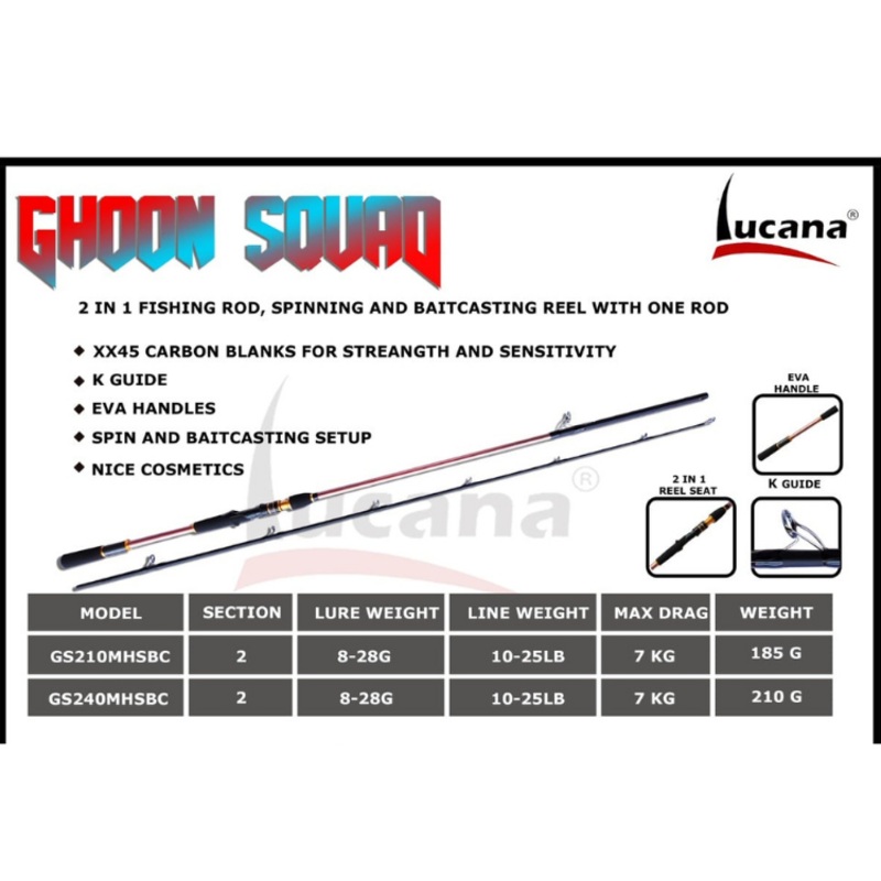 Lucana Ghoon Squad K-Guide 7ft and 8ft 2 in 1 Fishing Rod 7ft