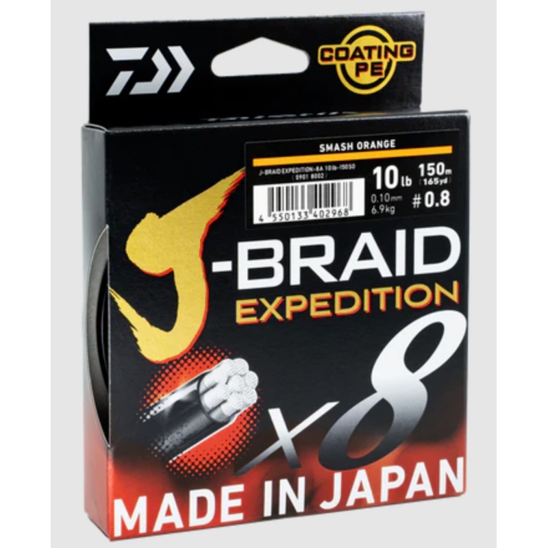 Daiwa J-Braid Expedition x8 – Orange 150m #0.6 8LB