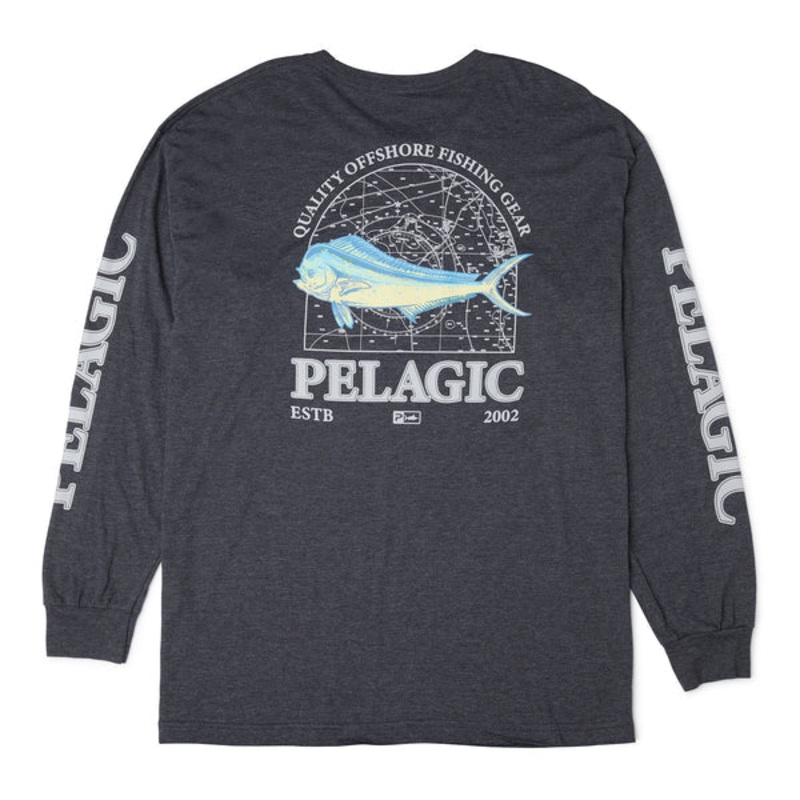 Pelagic Premium Long Sleeve Mapped Mahi Shirt Heather Charcoal Small