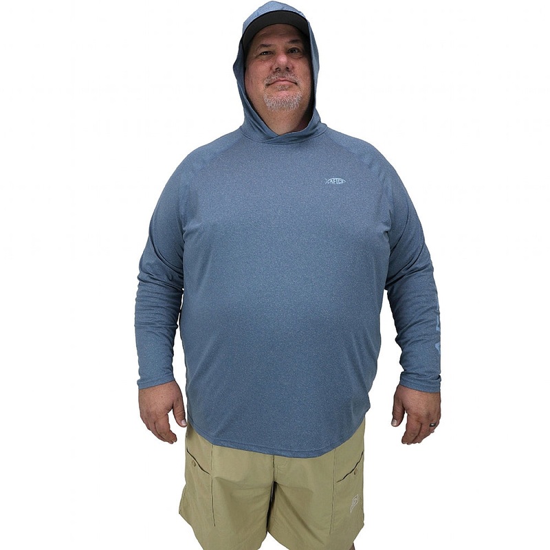 AFTCO Big Guy Samurai Long Sleeve Hooded Shirt Space Blue Heather 3XLarge