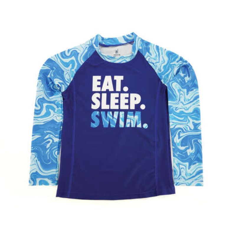 Juice Box Youth Boys Rash Guard Swim Shirt – Eat Sleep Swim Navy Small 6-7