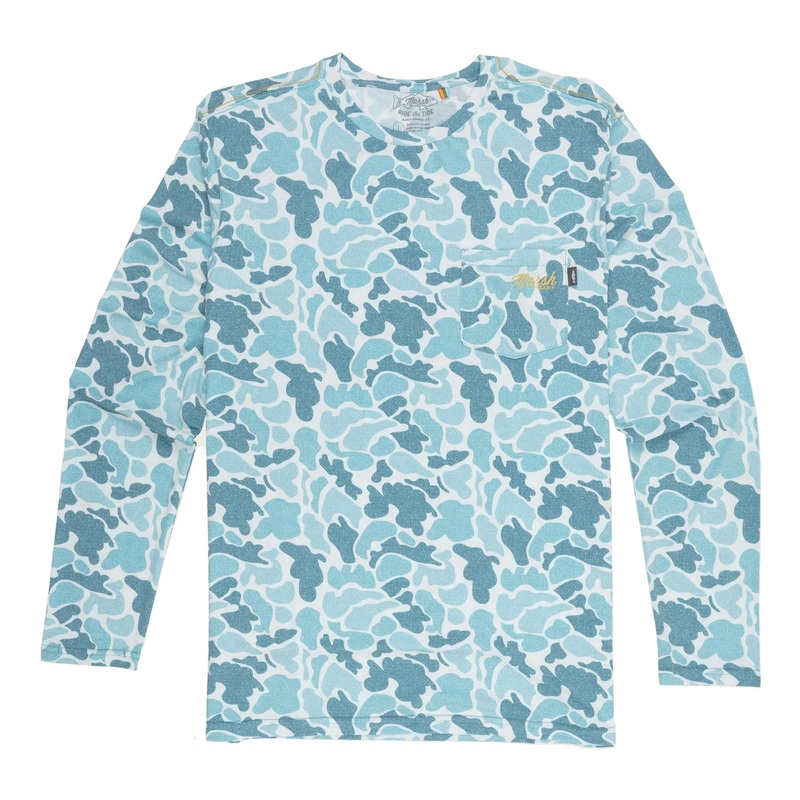 Marsh Wear Pamlico Long Sleeve Performance Crew Teal Mallard Camo Medium