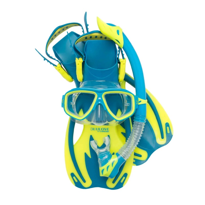 Rocks Junior Mask/Snorkel/Fins Set Blue/Lime L/XL
