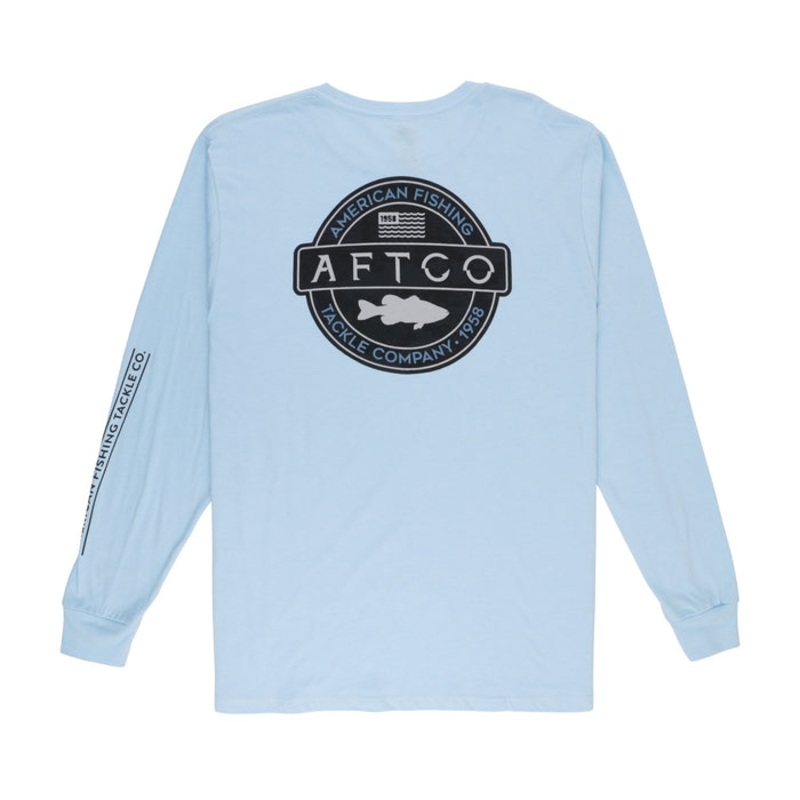 AFTCO Bass Patch Long Sleeve T-Shirt Bluesteel Heather Small